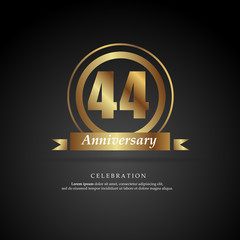 44th anniversary golden logo text decorative. With dark background. Ready to use. Vector Illustration EPS 10