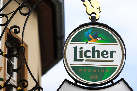 giessen, hesse/germany - 20 01 2020: licher beer sign in giessen germany