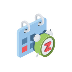 Alarm clock sleeping mark calendar. Vector 3d isometric, color web icon, new flat style. Creative illustration design, idea for infographics.