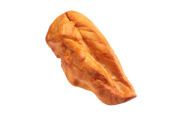 Cooked smoked chicken breast. Ham meat isolated on a white background. Healthy protein foods.