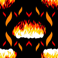 Fire seamless pattern for multipurpose as tile, T-shirt, wallpaper and much more. Hand drawn brush graphic design. Vector illustration on black background.
