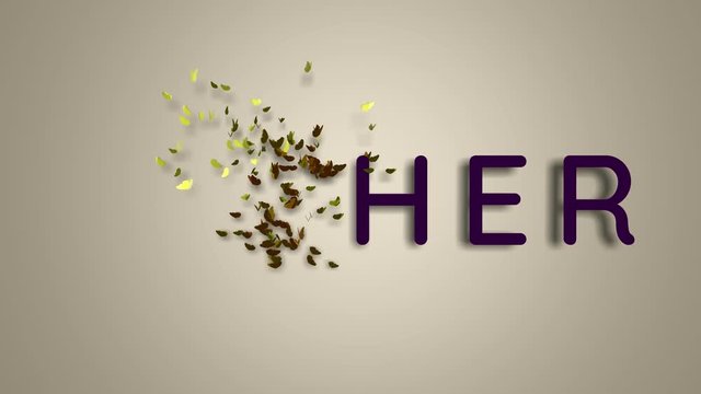 Name is Esther. The female name on a light background disappears flying in butterflies. Minimal graphics. 4k