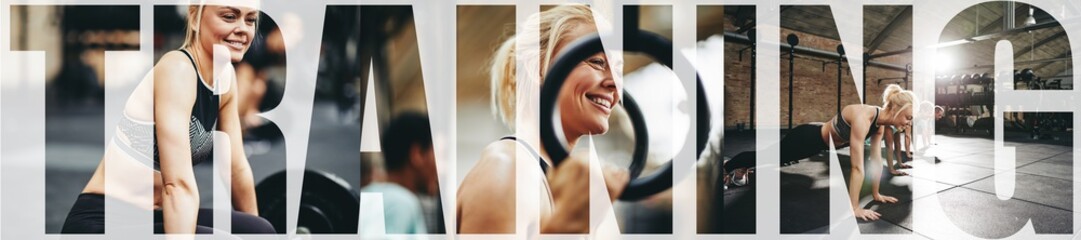 Collage of a fit young woman training at the gym - Powered by Adobe