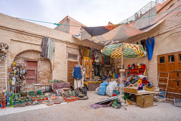 Souvenir shop with ceramics, traditional clothes and other things, Ait Ben Haddou, Morocco