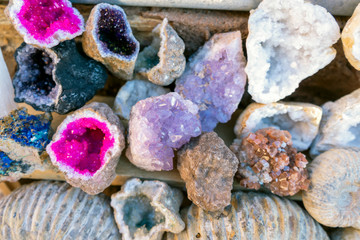 Beautiful geode stones- sold as souvenirs in Morocco - obrazy, fototapety, plakaty