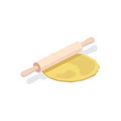 Dough wooden rolling pin. Vector 3d isometric, color web icon, new flat style. Creative illustration design, idea for infographics.