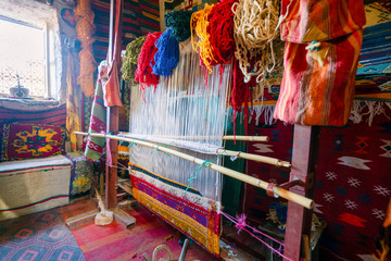 Traditional weaving machine used to produce famous Berber carpets, Morocco