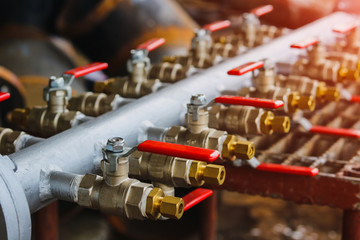 Manifold ball valve connecting with pipe and equal fitting brass selective focus