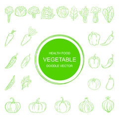 Vegetables doodle Icon collection, basic vegetables with line design, isolated on white background