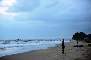 Naklejka premium View of the beach and sea in the early morning hours