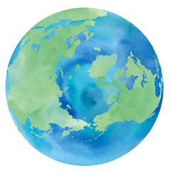 地球の水彩イラストのトレースベクター （北極、ロシア、カナダ、グリーンランド、アイスランド） © Keiko Takamatsu