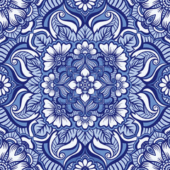 Eastern ethnic motif, traditional indian henna ornament. Seamless pattern, background. Vector illustration.