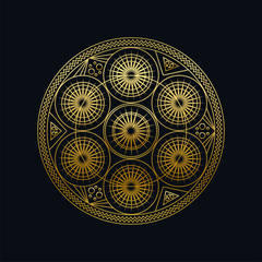 Golden ink geometric mandala linear vector illustration