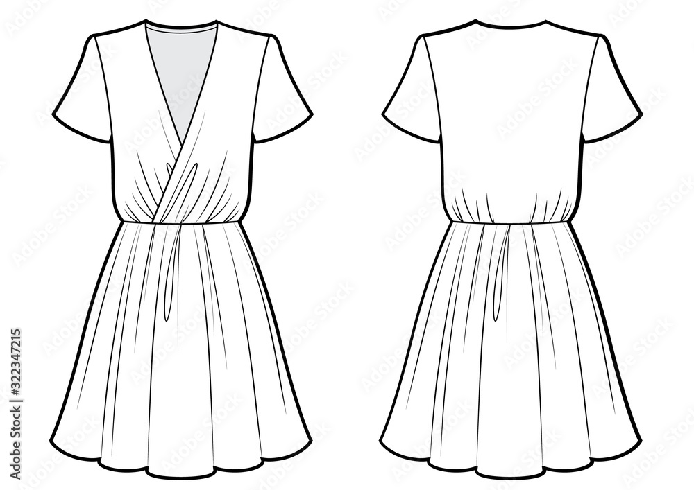 Poster Technical drawing of dress with drape