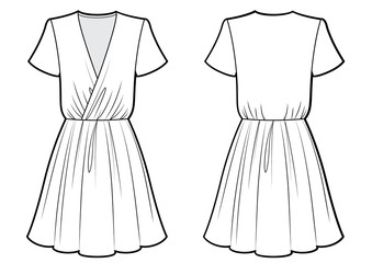 Technical drawing of dress with drape