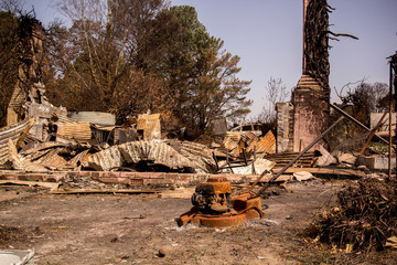 Ruins of house burnt during bushfires in Australia