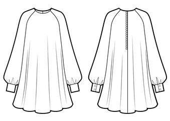 Fashion drawing of the romantic wide dress