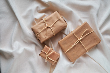 Gift packages wrapped in jute paper