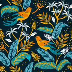 Cotton fabric Birds in the nature design