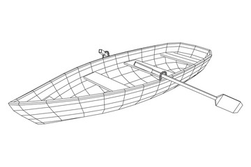 Fototapeta na wymiar Rowing boat with paddles. Wireframe low poly mesh vector illustration