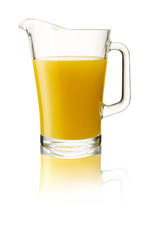 Pineapple juice jug on white cutout background with reflection.