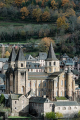 Approach to the quiet church of Conques, France