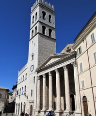 View of the Temple of Minerva located in Assisi, Italy on a sunny day 