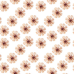 Bogo flowers seamless pattern, Watercolor chamomile on white background. Beautiful fabric print. cartoon illustration