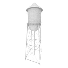 Water tower. Industrial construction with water tank. Dotwork Frame. Halftone Style Monochrome Gradient Illustration.