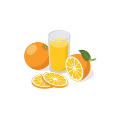Orange juice glass, compote citrus. Vector 3d isometric, color web icon, new flat style. Creative illustration design, idea for infographics.