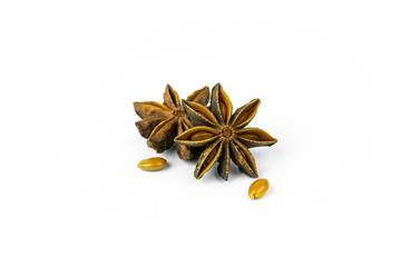 Seeds of star anise macro. Isolate on a white background