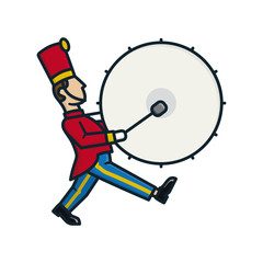 Marching band bass drummer isolated vector illustration