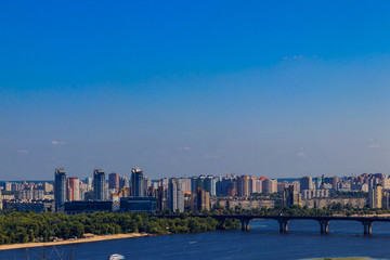 Naklejka premium View of Paton bridge and left bank of the Dnieper river in Kiev, Ukraine