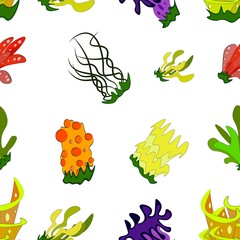beautiful sea corals in bright funny cartoon colors