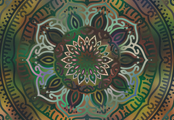 Abstract mandala graphic design and watercolor digital art painting for ancient geometric concept background