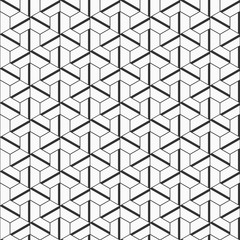 Abstract seamless pattern. Modern stylish texture. Linear trellis. Geometric tiles with triple hexagonal elements. Filled shapes. Vector monochrome background.