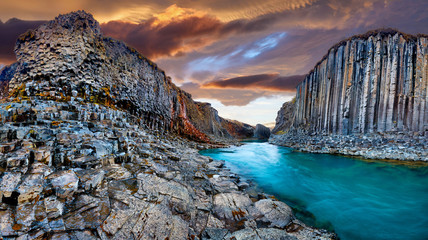 Studlagil basalt canyon, Jokulsa a Dal River. Iceland, Europe.  One of the most wonderfull hidden...