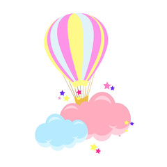 Beautiful children`s wind illustration - clouds with a balloon, cute baby shower 