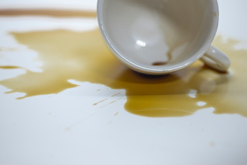 Coffee water spilled on a white background.
