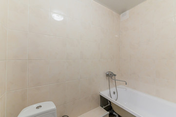 Russia, Moscow- October 10, 2019: interior room apartment modern bright cozy atmosphere. general cleaning, home decoration, bathroom, sink, decoration elements, toilet