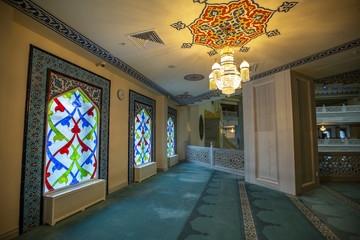 Interior of the largest and highest Muslim mosque in Europe. Moscow, Russia