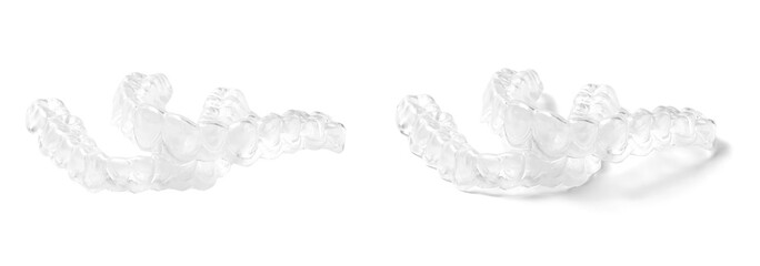 Individual teeth whitening trays, at home bleaching trays, isolated on white background, with clipping path