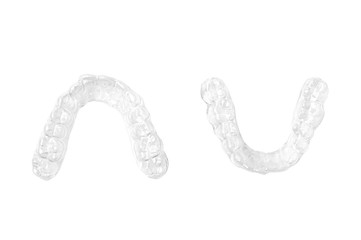 Individual teeth whitening trays, at home bleaching trays, isolated on white background, with clipping path