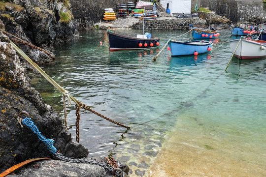 Coverack Harbour with fishing boats