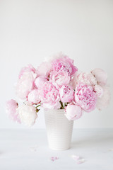 beautiful pink peony flowers bouquet in vase