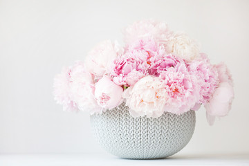 beautiful pink peony flowers bouquet in vase © Olga Miltsova