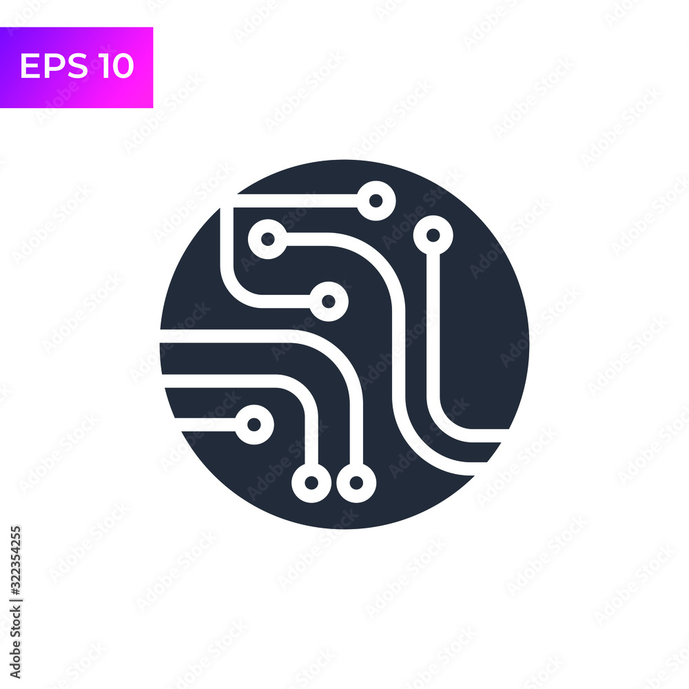 Poster circuit board icon template color editable. technology scheme symbol logo vector sign isolated on wh