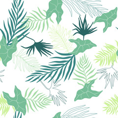 Fototapeta na wymiar Tropical background with palm leaves. Seamless floral pattern. Summer vector illustration. Flat jungle print