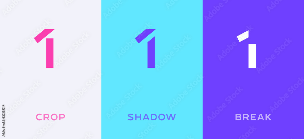 Poster set of number 1 minimal logo icon design template elements