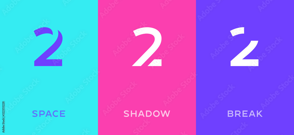 Poster set of number 2 minimal logo icon design template elements